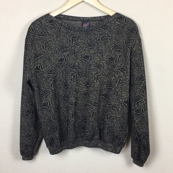 Vintage Black & Gold Floral Sweater- Size Large - Picture 1 of 6